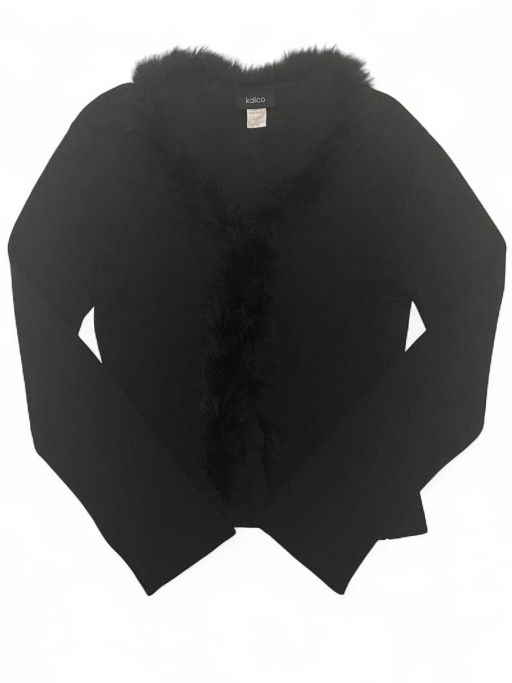 Y2K Vintage 90s Kalico Black Faux Feather Trim Cardigan | Made in USA